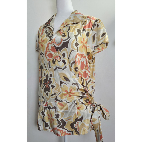Women's Talbots Floral‎ Silk Wrap Blouse Size 14 Top - Picture 3 of 7